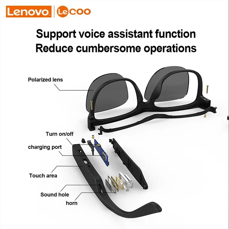 Lenovo smart sunglass, óculos de sol inteligente com fone de ouvido condução óssea, esporte ao ar livre , chamada telefonica, música, bluetooth 5.0 sem fio