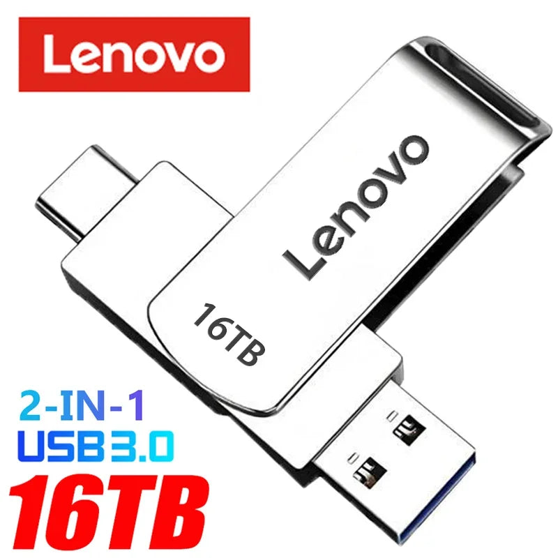 Pen drive Lenovo usb/usb c, 2tb 8tb 16tb tipo c unidade de alta velocidade usb 3.0, resistente a água.