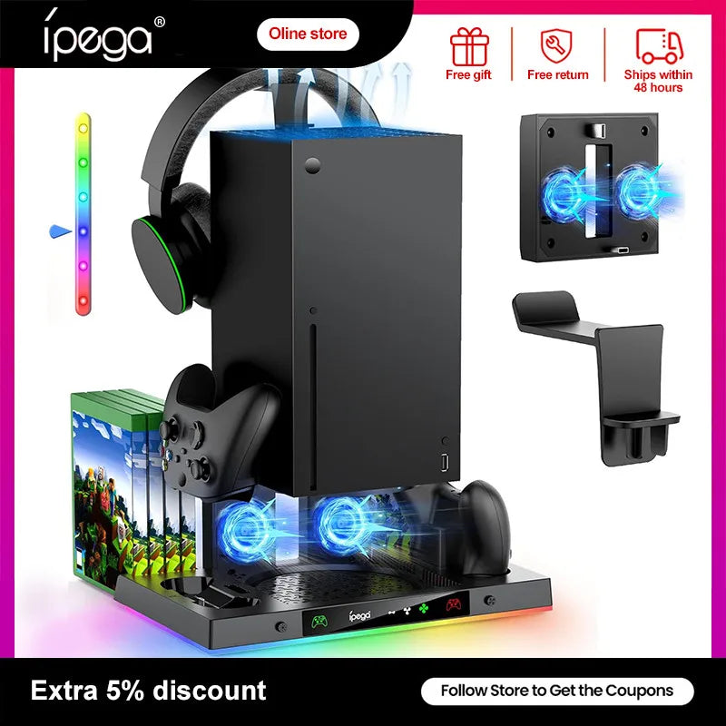 Estação de Carregamento RGB com Ventoinha e Suporte para Controle de Jogo para Xbox Series X