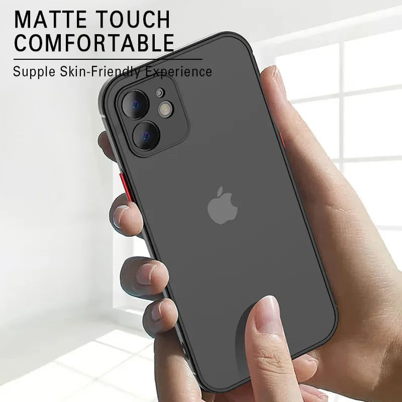 Capa de luxo Matte, com proteção para cameras, Original para IPhone 11 12 13 14 15  silicone macio premium fume, com silicone premium à prova de choque na borda.