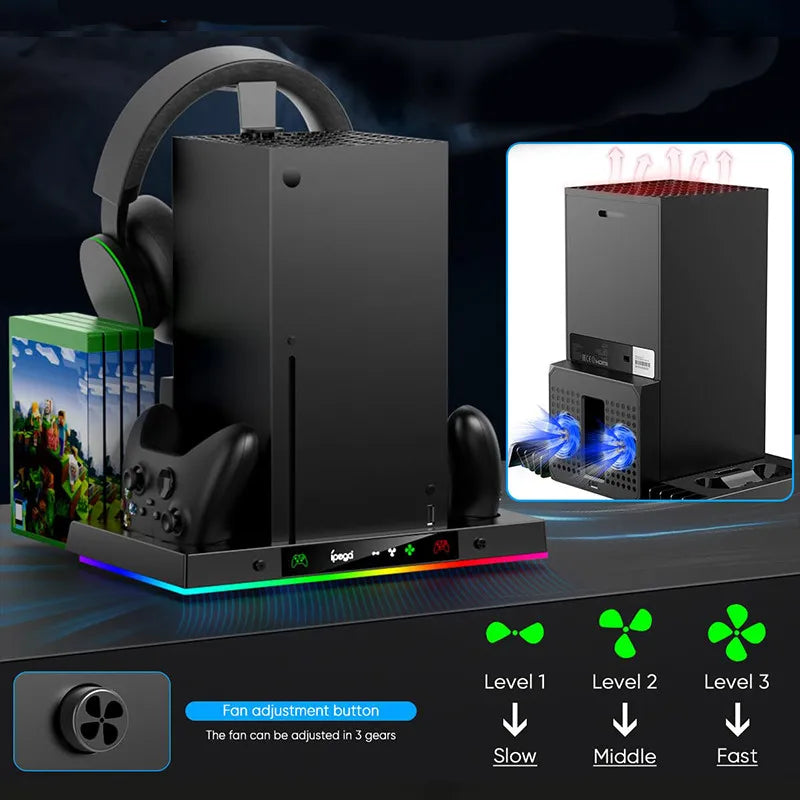 Estação de Carregamento RGB com Ventoinha e Suporte para Controle de Jogo para Xbox Series X