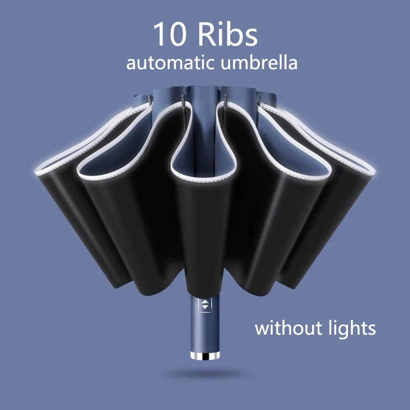 Guarda-chuva uv totalmente automático com lanterna led listra reflexiva reverso guarda-chuvas grandes para chuva ou sol, isolamento térmico guarda-sol