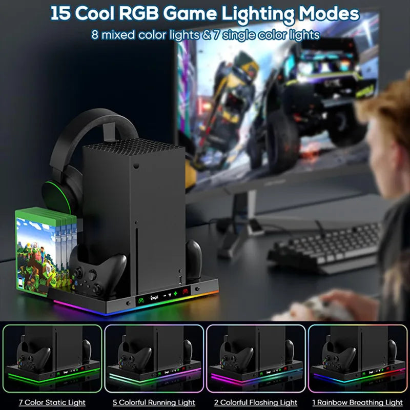 Estação de Carregamento RGB com Ventoinha e Suporte para Controle de Jogo para Xbox Series X