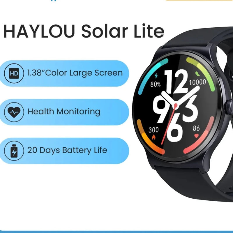 HAYLOU Solar Lite, Relógio inteligente com 100+ modos de treino e estilo, Frequência cardíaca, Monitoramento de oxigênio no sangue, Teste de estresse do sono e muito mais!