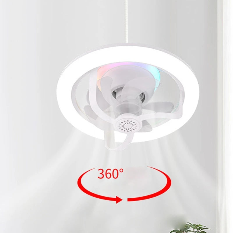 Lampada com Ventilador giratório 360° 3 velocidades e mudança de cor RGB