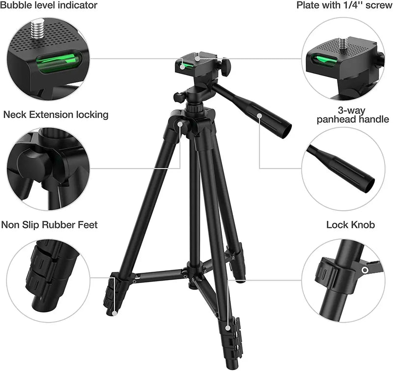 Tripé Fotográfico NA-3120: Versatilidade em Altura, Compatibilidade Universal para DSLR, GoPro e Smartphones, Estrutura em Alumínio Leve para Viagens, Acompanha Controle Remoto para Selfies!